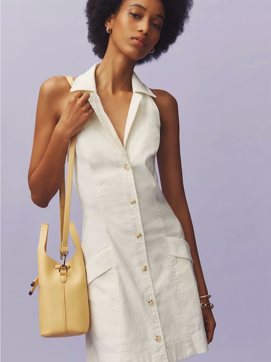 Maeve Cream Collared Button-Front Mini Dress